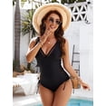 thumbnail image 2 of MORTTIC Women's Mesh V-Neck One-Piece Swimsuit, Tummy Control Swimwear with Adjustable Drawstring, 2 of 5