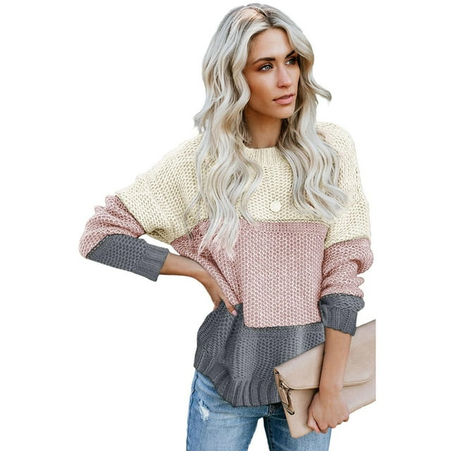 Chandail à Texture en Filet à Blocs de Couleur pour Femmes
