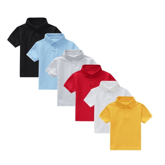 6-Pack Celivon Toddler Boys Polo Shirt Baby Tagless Short Sleeve School Uniform Spring Summer Casual Solid Color Gentleman Tops Boys Girls Holiday TShirts