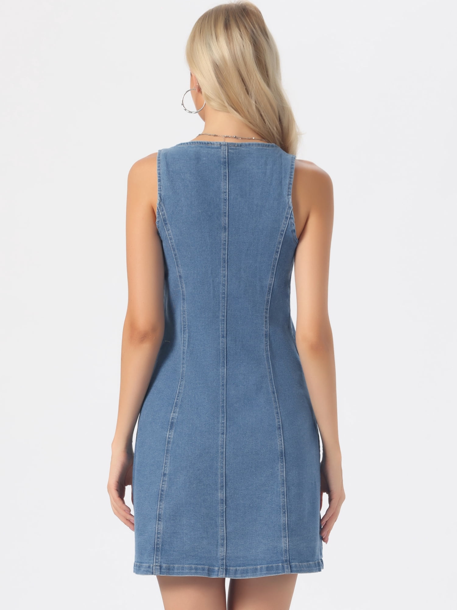 DARING DIVA Women's Denim Button Down Sleeveless Mini Length Dress XL Light Blue