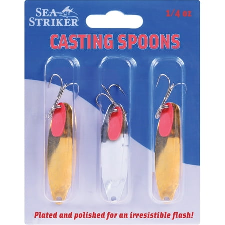 Sea Striker Casting Spoon Saltwater Fishing Lure w/ Teaser Tab 1/4 Ounce 3-pack Fishing Spoons