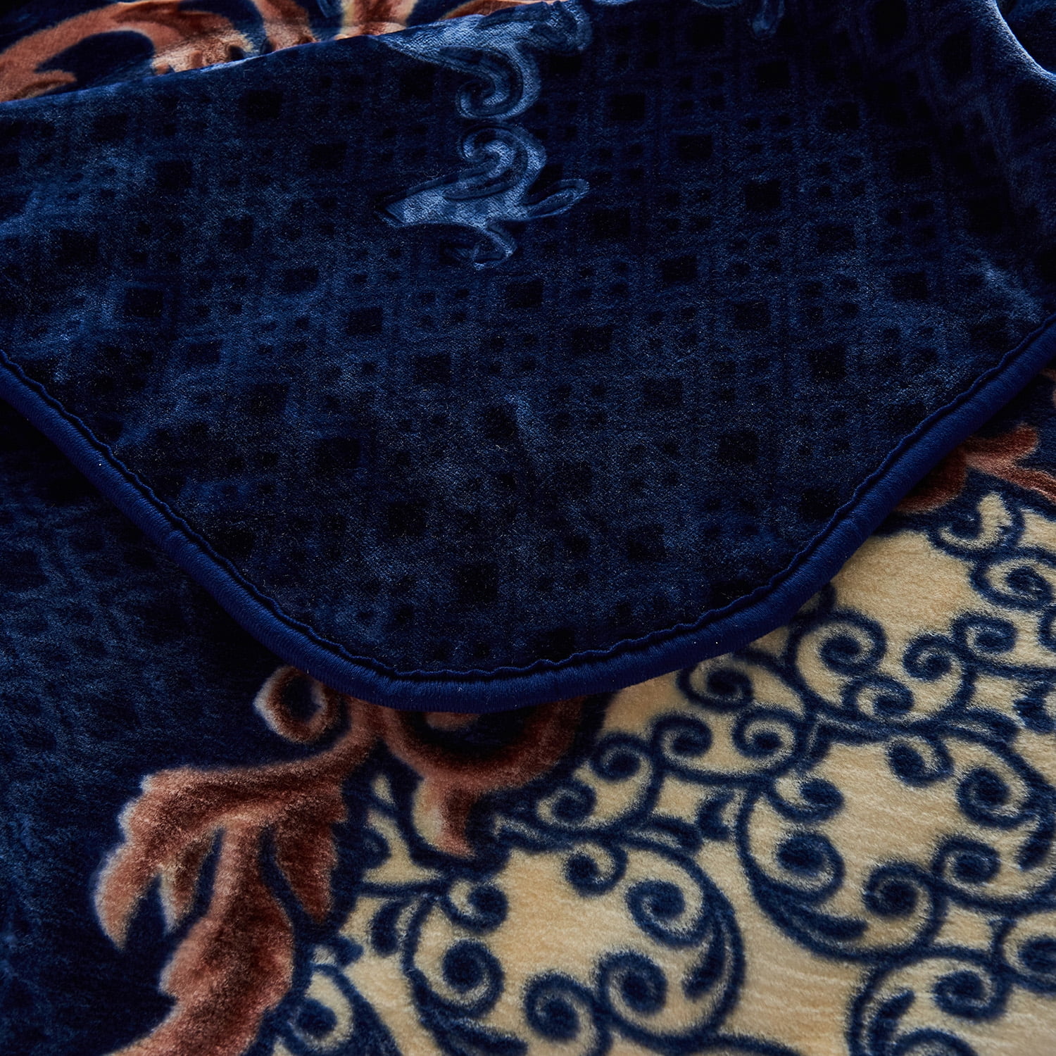Heavy Thick Fleece Blanket King Size, 9lbs,1 Ply Silky Soft Warm Flower Embossed Raschel Winter Blanket, Minky Soft Plush Blanket for Sofa Bed, 85"x95", Navy Blue