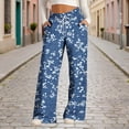 thumbnail image 2 of Women's Baggy Pants Casual Fashion Printed Y17k Drawstring Elastic Waisted Straight Wide Leg Loose Lounge Pant (L, Navy K), 2 of 6