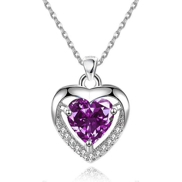 Silver Heart Necklaces, 925 Sterling Silver Necklace for Women Crystal Heart Necklace Dainty Love Heart Necklace Silver Chain Necklace Women Gift