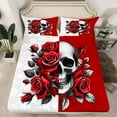 thumbnail image 2 of Feelyou Couple Skeleton Skull Full Size Sheets, Anniversary Red Rose Bed Sheets, Gothic Romantic Theme Sheet Sets, Luxury Bedroom Decor, 4 Pieces, 2 of 7