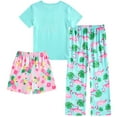 thumbnail image 2 of Aideaone Girls Pajamas Sets 3 Piece Short Sleeve Shirt Top Pants Shorts with Pockets Sleepwear 7-14 Years, 2 of 5