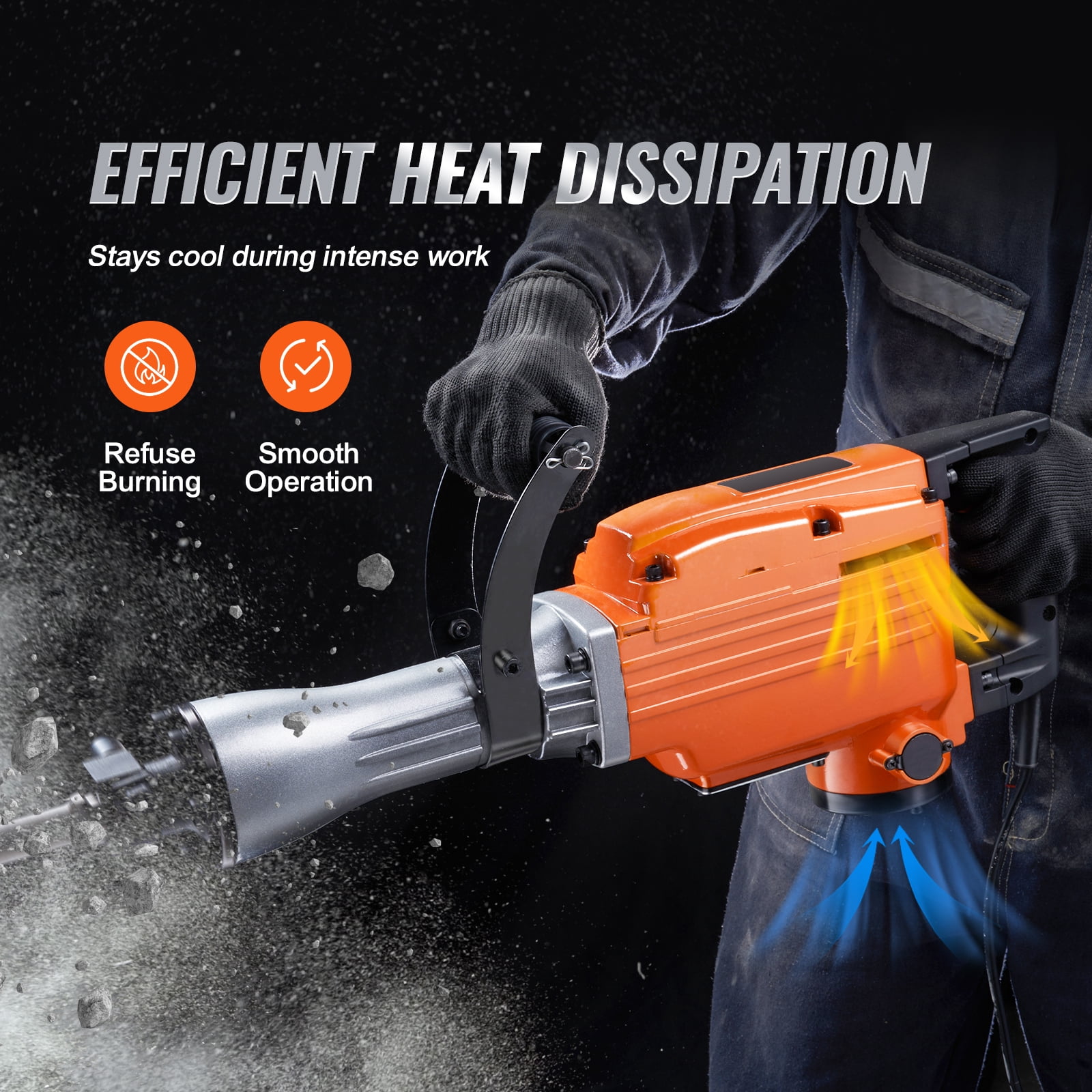 KFFKFF Demolition Jack Hammer, 2200W Electric Power Drill, 1350 BPM Cement Shatterer, Dual Chisels Bit Chipping Included with Protective Case