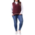 thumbnail image 2 of Agnes Orinda Plus Size Sweater Vest for Women V Neck Stripe Cable Knit Sleeveless Pullover Sweater Vest 4X Burgundy, 2 of 6