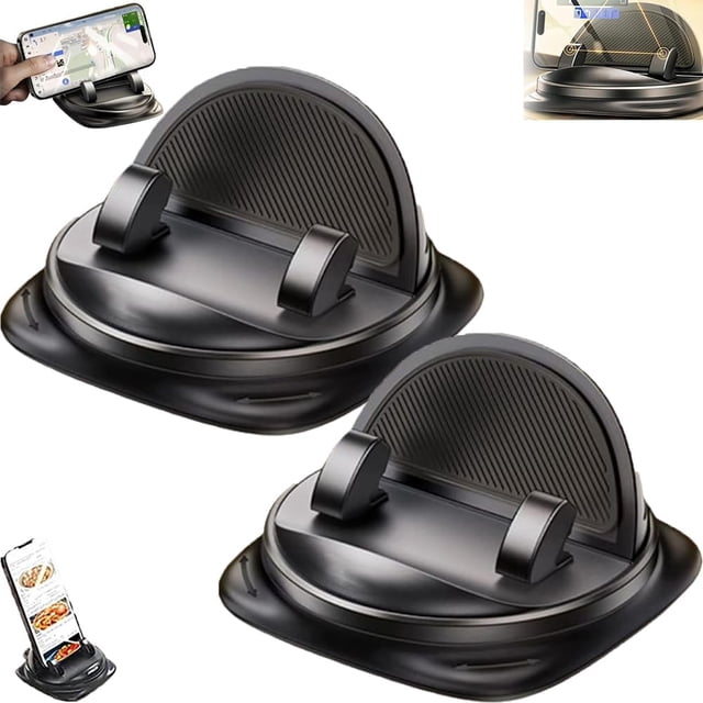 nuevo soporte para teléfono negro 2 piezas, soporte antideslizante de silicón con base baja y respaldo semicircular texturizado, ganchos frontales para sostener smartphone, rotación 360° e instalación sin marcas, dimensiones 11.6×6.2×14.2 cm; accesorio para celular que también es apto para sostener pequeños objetos en escritorio.