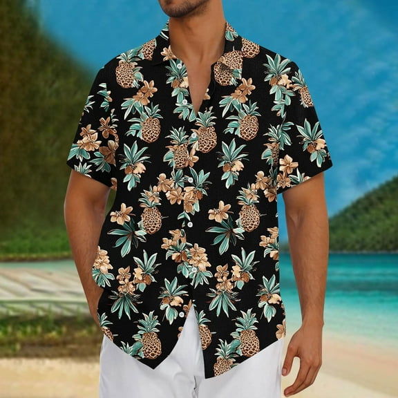 Xixinqiwan Men's & Big Men's Button Up Shirt,Men's Summer Beach Shirt Short Sleeve Button Up Wear Quick Dry Breathable Casual Hawaiian Print Top