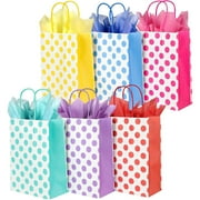 32 Pieces Gift Bags with 32 Tissues, 8 Colors Party Favor Bags with Handles, Rainbow Gift Bags for Wedding, Birthday, Party Supplies and Gifts