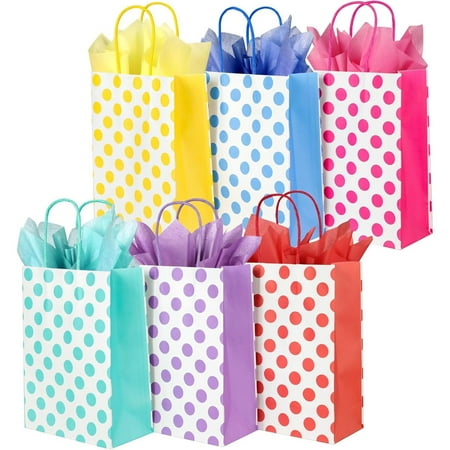 32 Pieces Gift Bags with 32 Tissues, 8 Colors Party Favor Bags with Handles, Rainbow Gift Bags for Wedding, Birthday, Party Supplies and Gifts