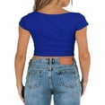 thumbnail image 4 of Women‘s Short Sleeve V Neck Crop Tops with Lace Trim  Ruched T-Shirts, 4 of 9