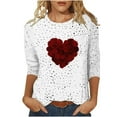 thumbnail image 2 of Ounisa T-Shirts de la Saint-Valentin à Manches 3/4 Col Rond pour Femmes avec Imprimé Cœur, 2 of 5