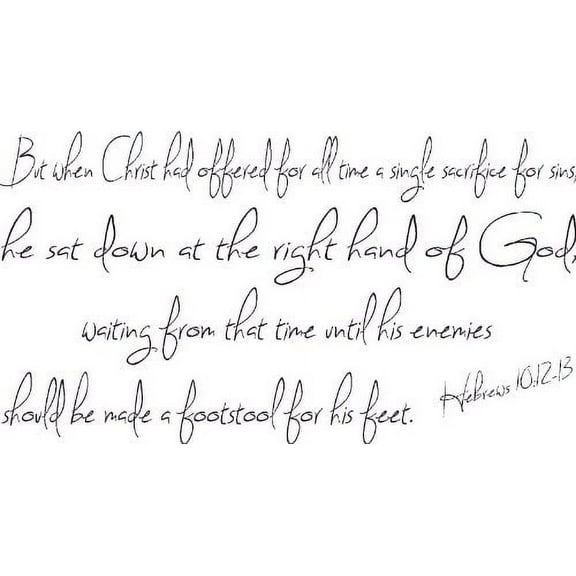 Hebrews 10:12-13, Bible Verse Vinyl Wall Decal by Scripture Wall Art, 11"x22" Black, Christian