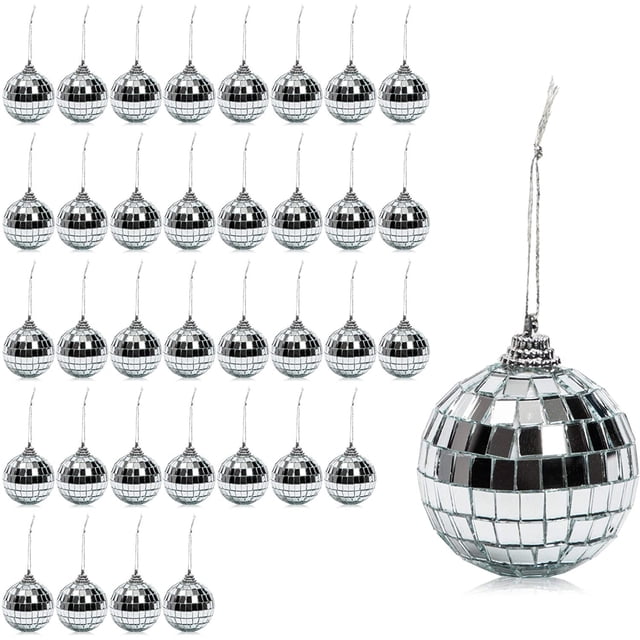 Okuna Outpost - Paquete de 36 adornos navideños de discoteca plateados de 5 cm, ideales para fiestas navideñas, como árbol de Navidad y sala de estar.