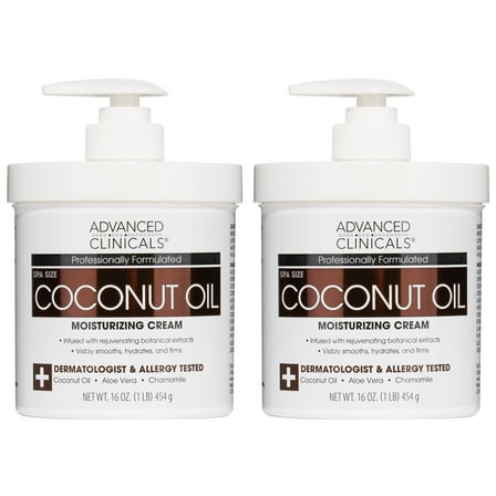Advanced Clinicals Coconut Oil Body Cream Moisturizer Lotion Set of Two 16oz