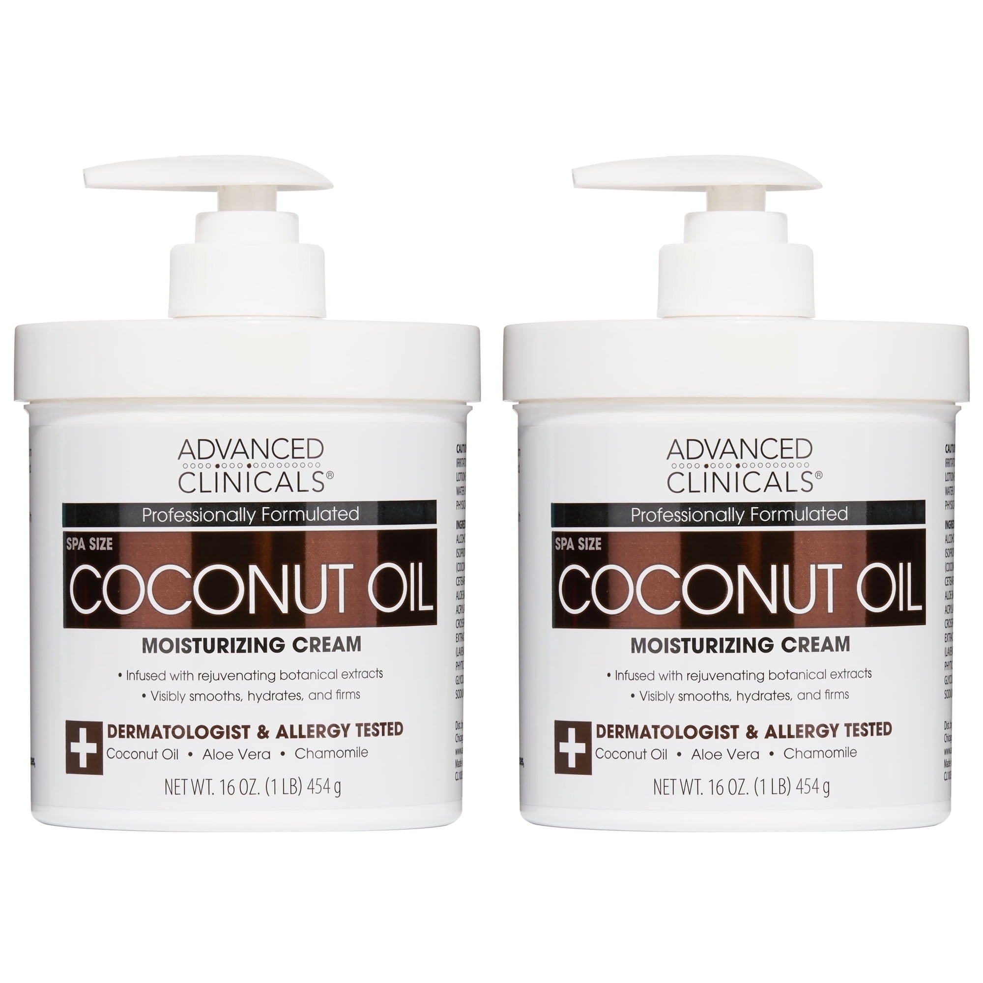 Advanced Clinicals Coconut Oil Body Cream Moisturizer Lotion Set of Two 16oz