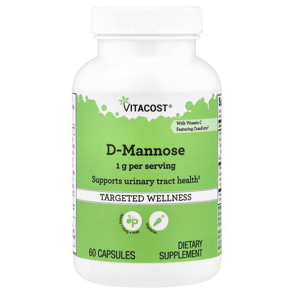 Vitacost D-Mannose With Vitamin C Featuring CranForte®, 60 Capsules
