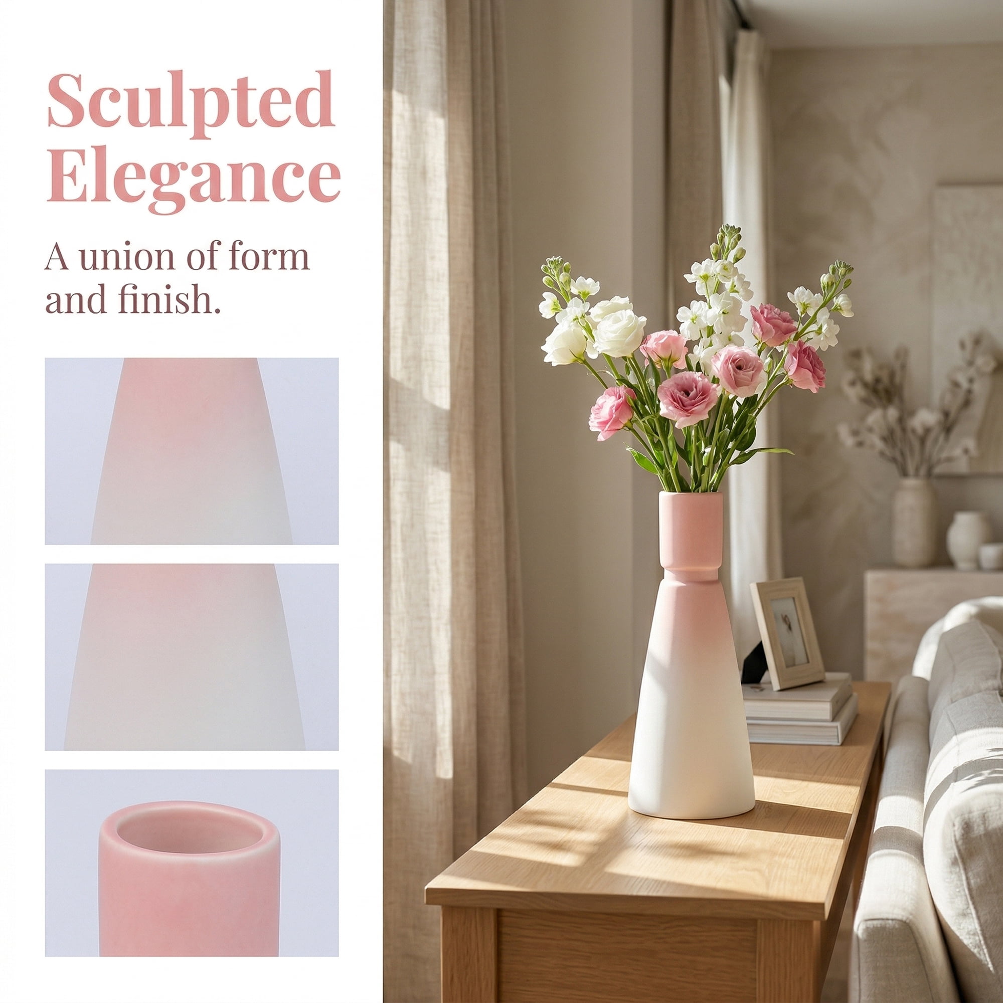 Unique Bargains Modern Tall Ceramic Vase for Decorative Pink 3.5"L x 3.5"W x 9.4"H