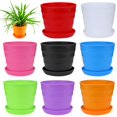 thumbnail image 2 of LHWEN Colorful Mini Plastic Flower Pot with Saucer Succulent Planter Modern Design Home Garden Balcony Terrace Decor with Holes for Small Plants Flowers, 2 of 4