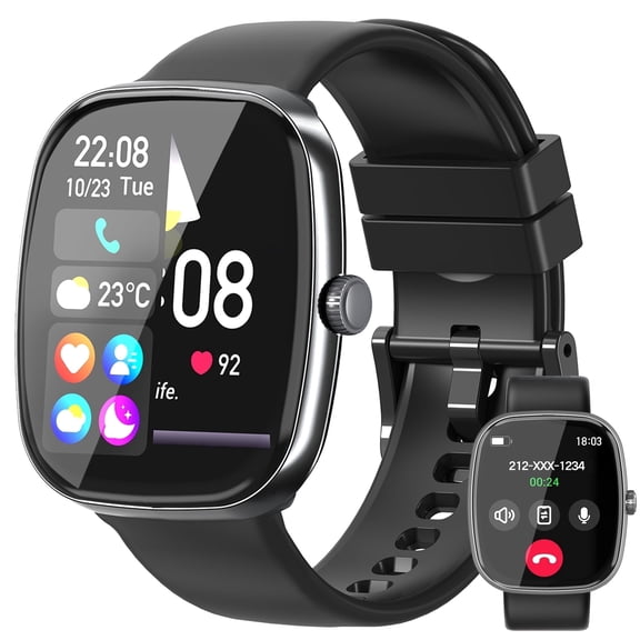 TPUFO Smart Watch Fits for iPhone and Android, 1.85-inch HD Fitness Tracker with Bluetooth Call Function, 120  Sport Modes, IP68 Waterproof, Black