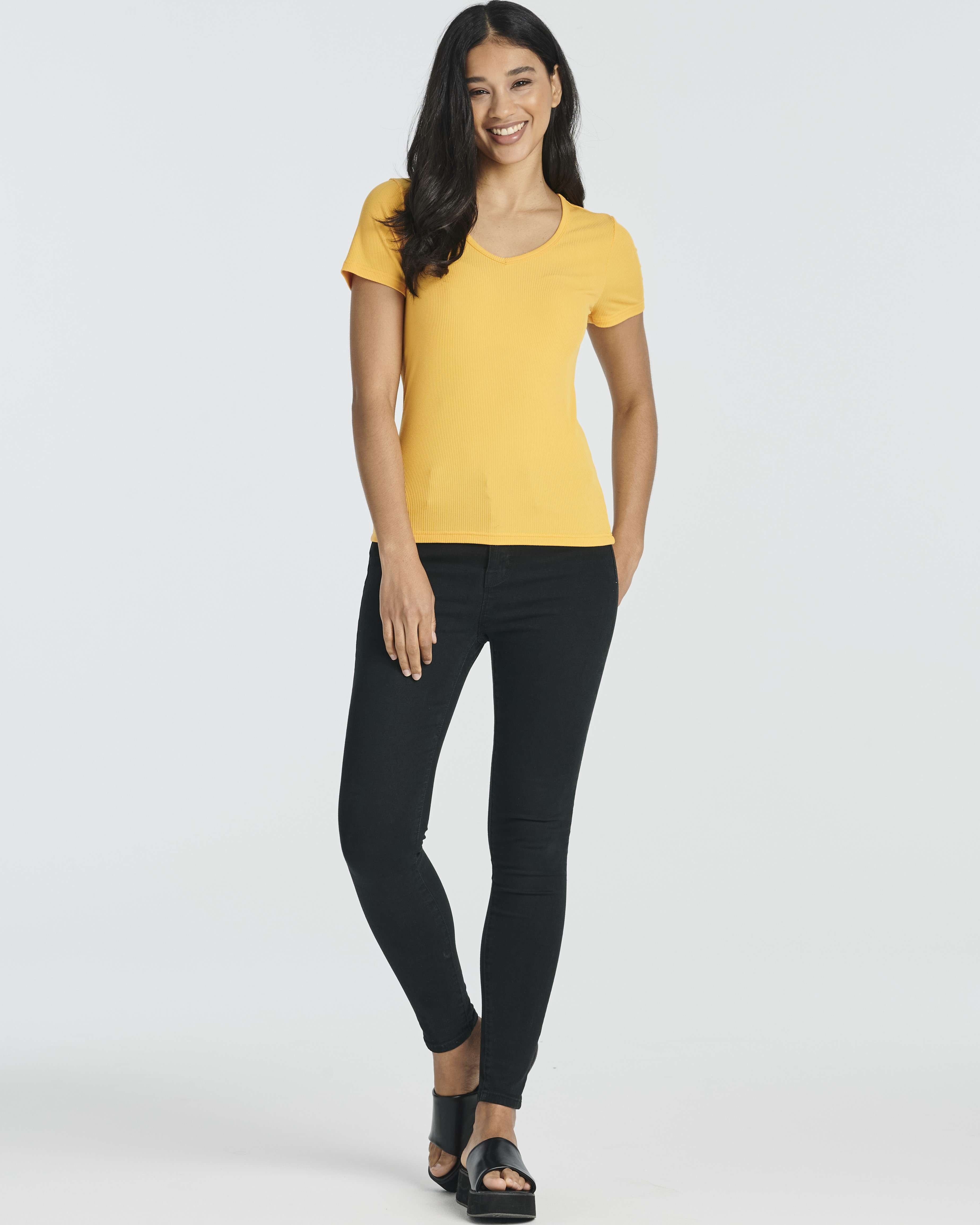 5 Pack: Women's Soft Ribbed Short Sleeve V-Neck T-Shirt Casual Summer Tee Shirts