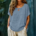 thumbnail image 2 of ctdiral Oversized Linen Gauze T Shirt for Women Crew Neck Short Sleeve Tee Summer Loose Fit Top Casual Vacation Clothes Navy M, 2 of 7