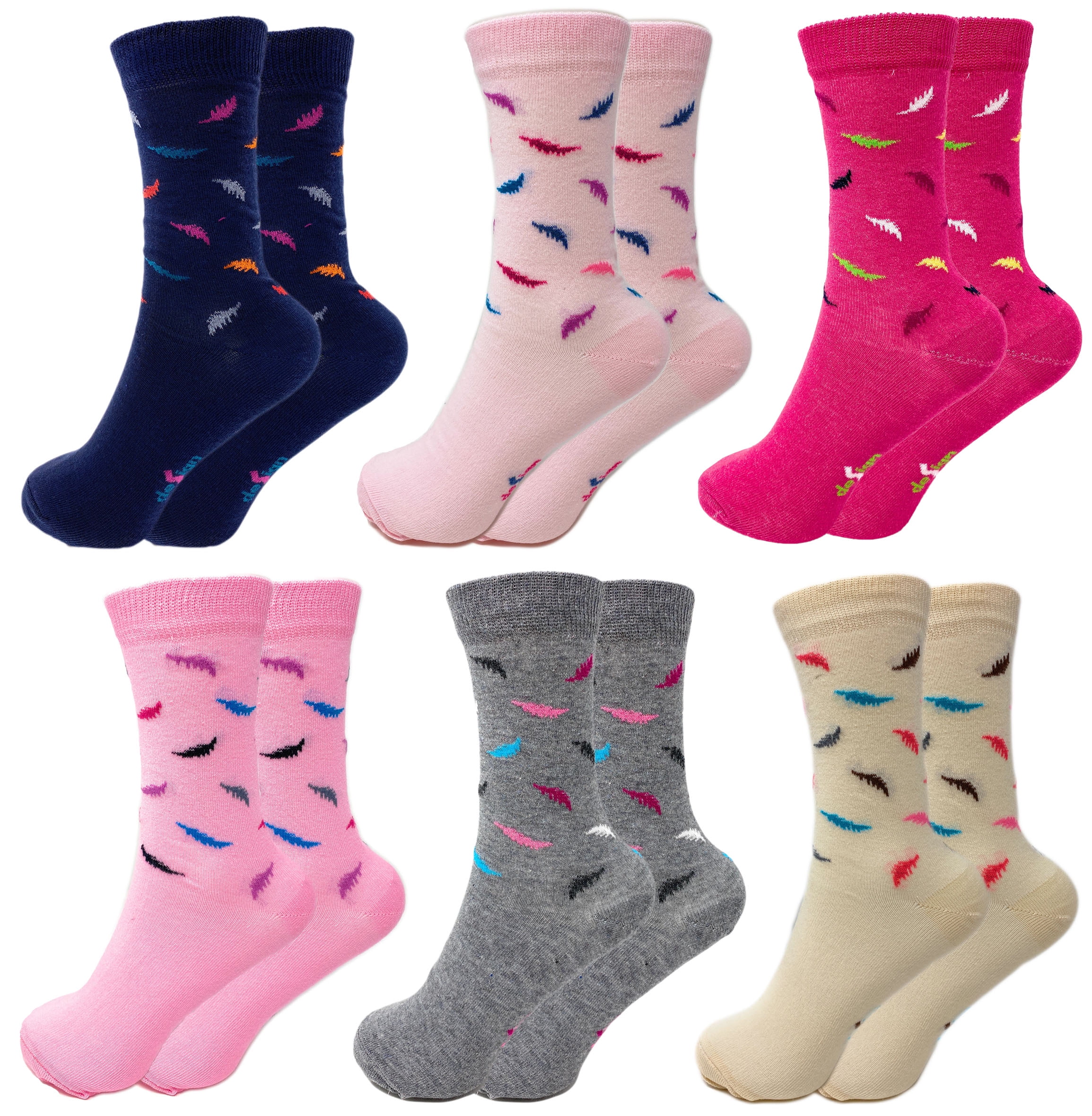 Combed Cotton Crew Socks for Women Colorful 6 Pairs Size 911 Design 2