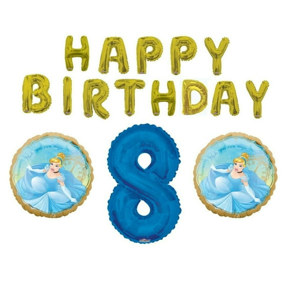 Cinderella 8th Happy Birthday Letters Party Balloons Decoration Supplies Seventh