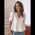 thumbnail image 4 of Tops Franceses de Verano para Mujer, Camisetas Elegantes con Mangas Abullonadas y Cuello en V, Camisetas Casuales para Mujer, Tops de Calle M, 4 of 10