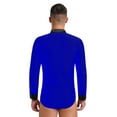thumbnail image 2 of Raenseen Men's Sparkly Rhinestones Latin Dance Shirt Leotard V Neck Long Sleeve Figure Skating Blue XL, 2 of 7