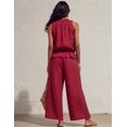 thumbnail image 3 of Women's Linen 2 Piece Outfits Sleeveless Ruffle Top Wide Leg Pants Summer Loungewear Beach Travel Sets, 3 of 8