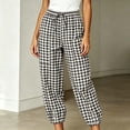 thumbnail image 4 of TEAJOPSUU Women's Plaid Cropped Pants Drawstring Elastic Waist Tapered Trousers with Pockets Gingham Casual Lounge Streetwear Black, 4 of 6
