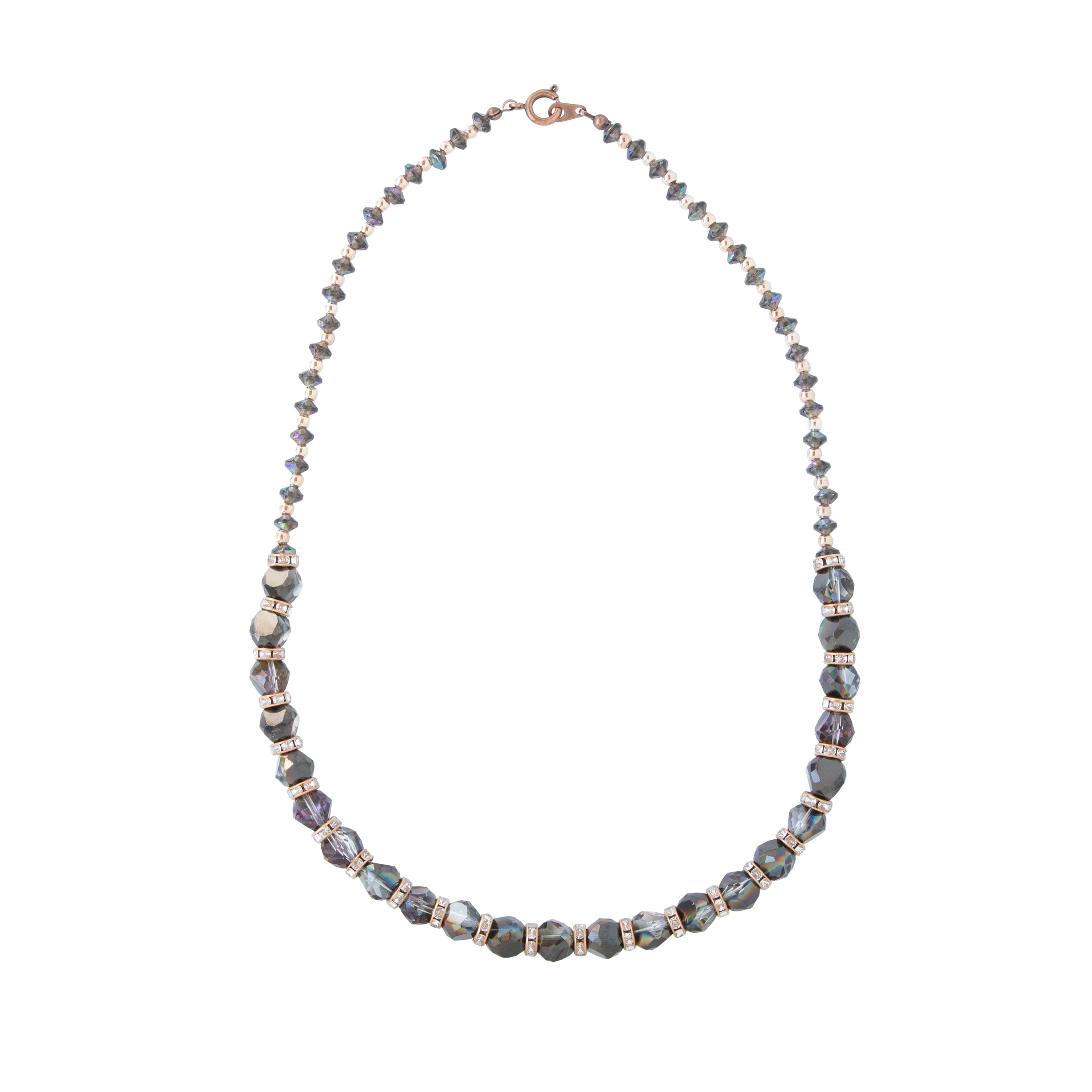 The Beadery Craft Products DIY 2-Strand Smoky Gray Faux Quartz Glass Faceted Beads with Wavy Gold Spacer Beads, 7 Inches, 82 Beads.