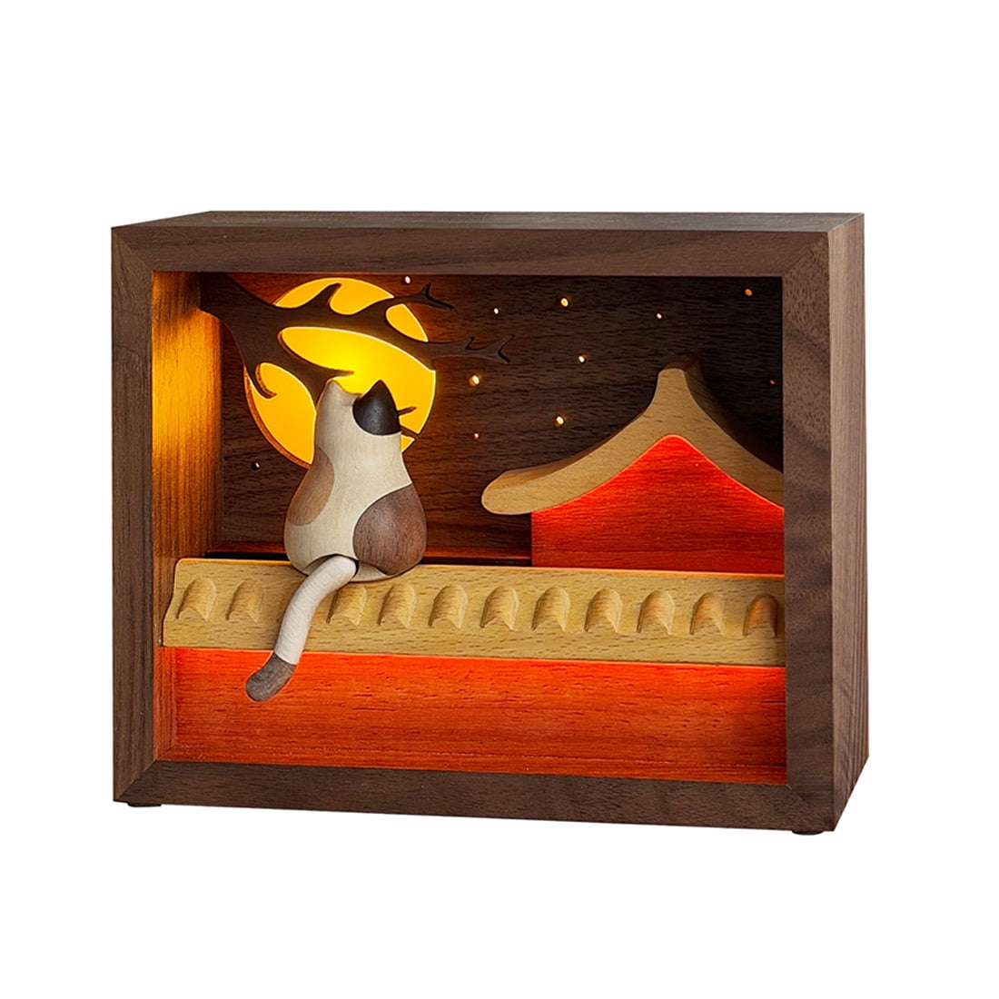 3D Wooden Puzzle Cat Night Light Automaton DIY Assembly Dynamic Wooden Display Model Kit For Adult Collectors Home Decor And Creative Gifts