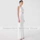 thumbnail image 4 of Vestido Midi recto a medida para mujer, traje de satén blanco con horquilla lateral, cuello redondo, para fiesta de boda, 2024, 4 of 5