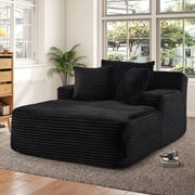 Muumblus Oversized Chaise Lounge Chair Indoor Furniture, No Assembly Required, Plush Corduroy Cloud Floor Sofa Bed for Living Room, Black