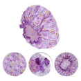 thumbnail image 3 of Unique Bargains 1 Pc Ditsy Floral Double Layer Shower Cap for Bathroom Purple PE Polyester, 3 of 6