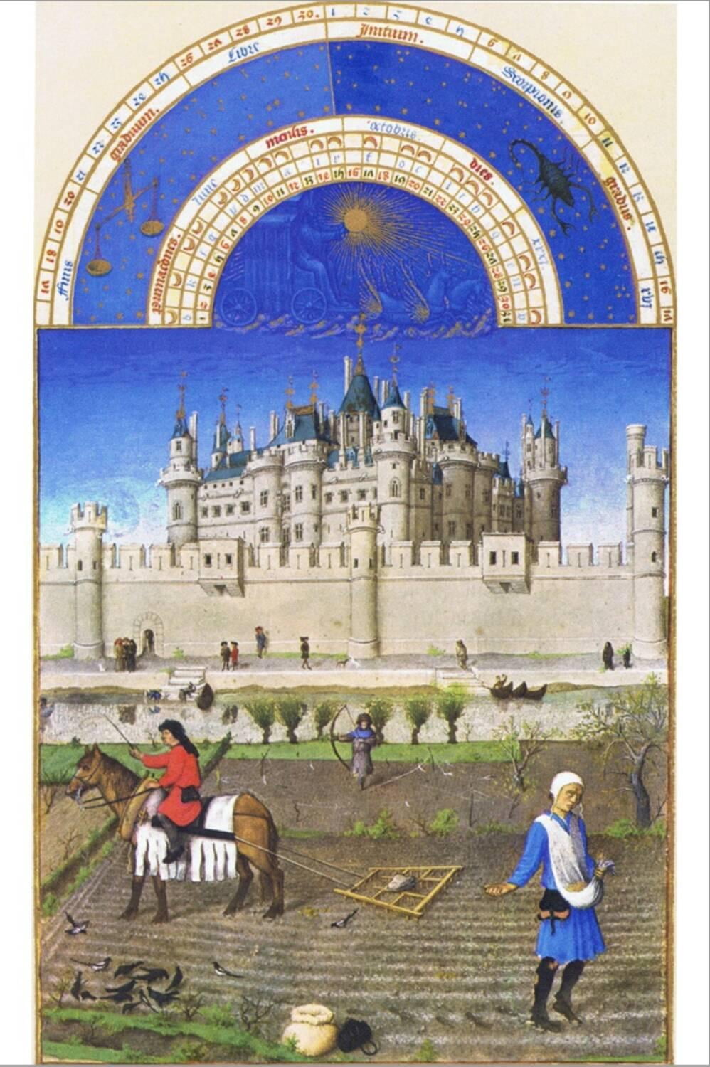 Art.com Le Tres Riches Heures Du Duc De Berry - October Stretched Canvas Print Wall Art by Paul Herman & Jean Limbourg, 16" x 24"