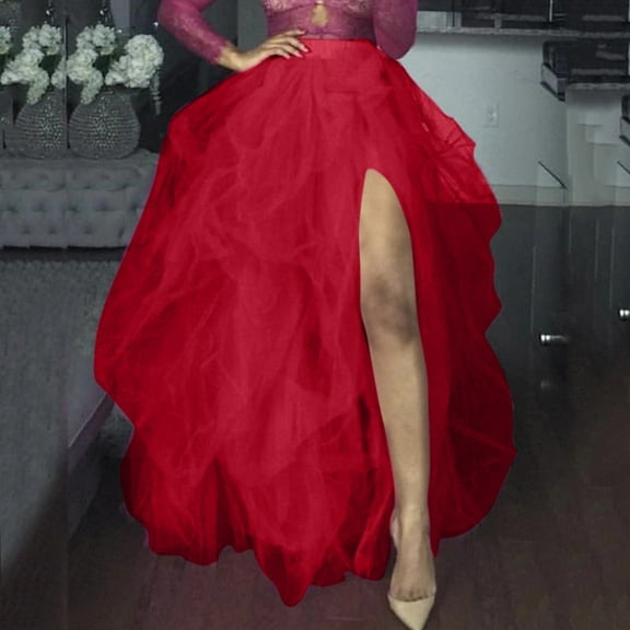 Ladies Carnival Party Solid Color High Waisted Sexy Elastic Casual Mesh Shampan Skirt Tutu Skirt Casual Skirt Pleated Skirts for Women Leather Mini Skirt Short Skirts for Women Poodle Skirts for