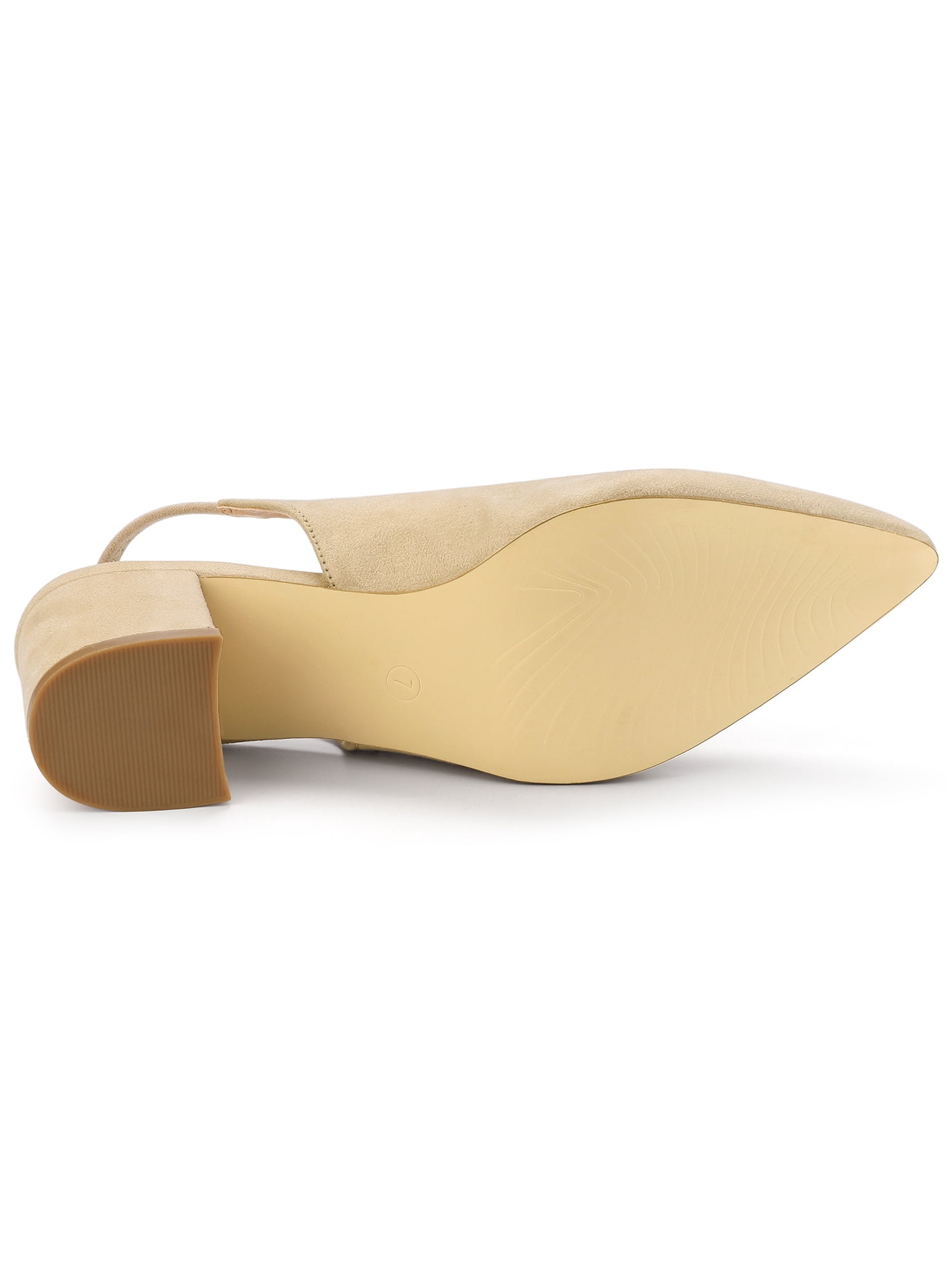 DARING DIVA Women's Pointed Toe Chunky Heel Pumps Slingback Heel Beige 7.5