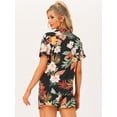 thumbnail image 4 of Conjunto de camisa y pantalones cortos hawaianos para mujer 2023 Summer Beach Trip Button Down Sets Negro M, 4 of 6