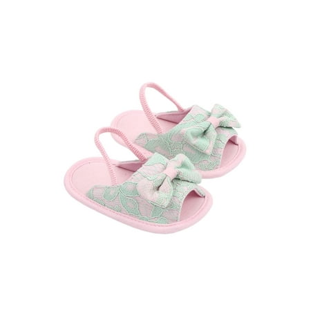 

KelaJuan Baby Girls Summer Sandals Plain/Patchwork Lace Bow-Knot Open Totes Anti-Skid Soft Sole Walking Shoes Elastic Band Foot Wear
