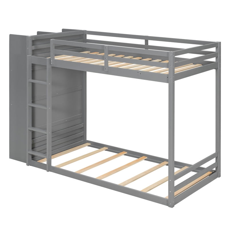 Twin-Over-Twin Size Teens Storage Bunk Bed with Drawers & Shelves, Kids Bed Frame with Built-In Ladder & LED Light Strip