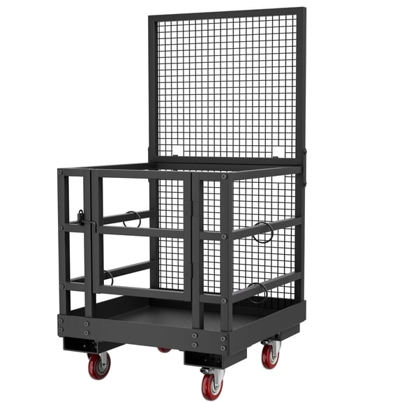 HOHYN Forklift Protection Cage, Forklift Man Basket 1400lbs Load Rating, 36.2"x36.2" Work Platform with Protection Lock, Drain Hole & 360° Swivel Wheels & Tool Basket, Perfect for Aerial Work (Black)