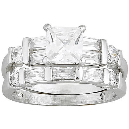3 Carat T.G.W. Princess-Cut CZ Silver-Tone Bridal Set