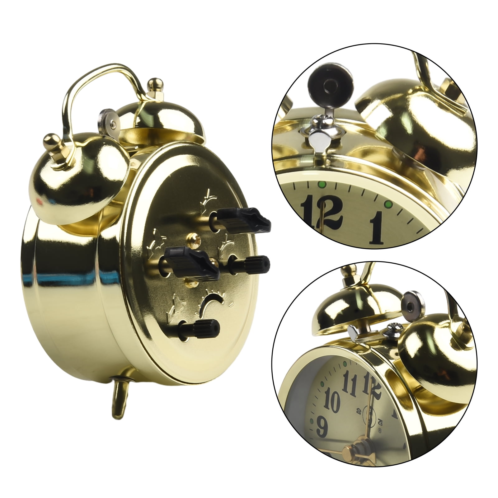 Yannee Horseshoe Mechanical Gold Alarm Clock Manual Wind Up Vintage Metal Clock Cute