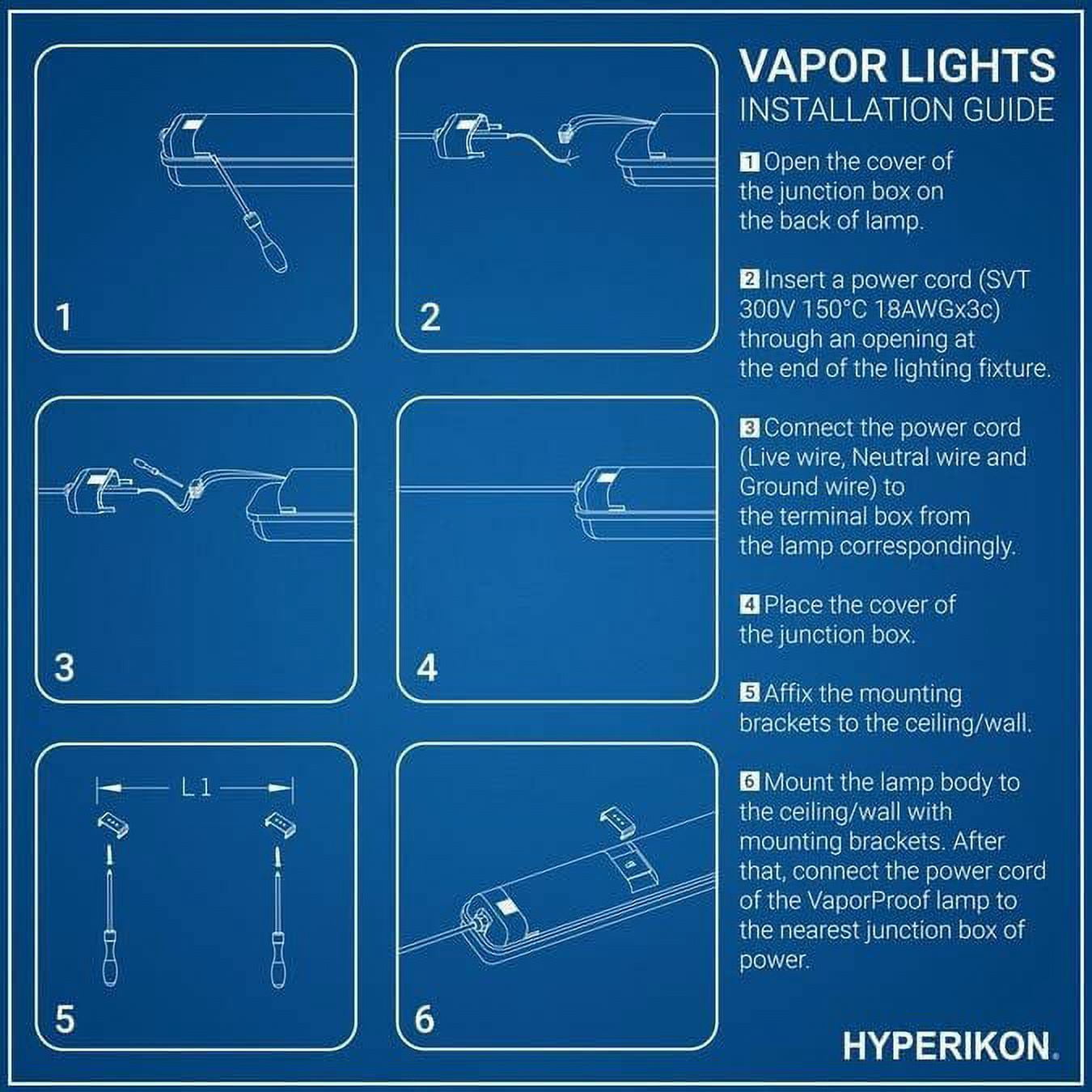 Hyperikon LED Vapor Proof Fixture, 40W=100W, Garage Lighting, Frosted Lens, UL, DLC, Daylight White, 4 Pack