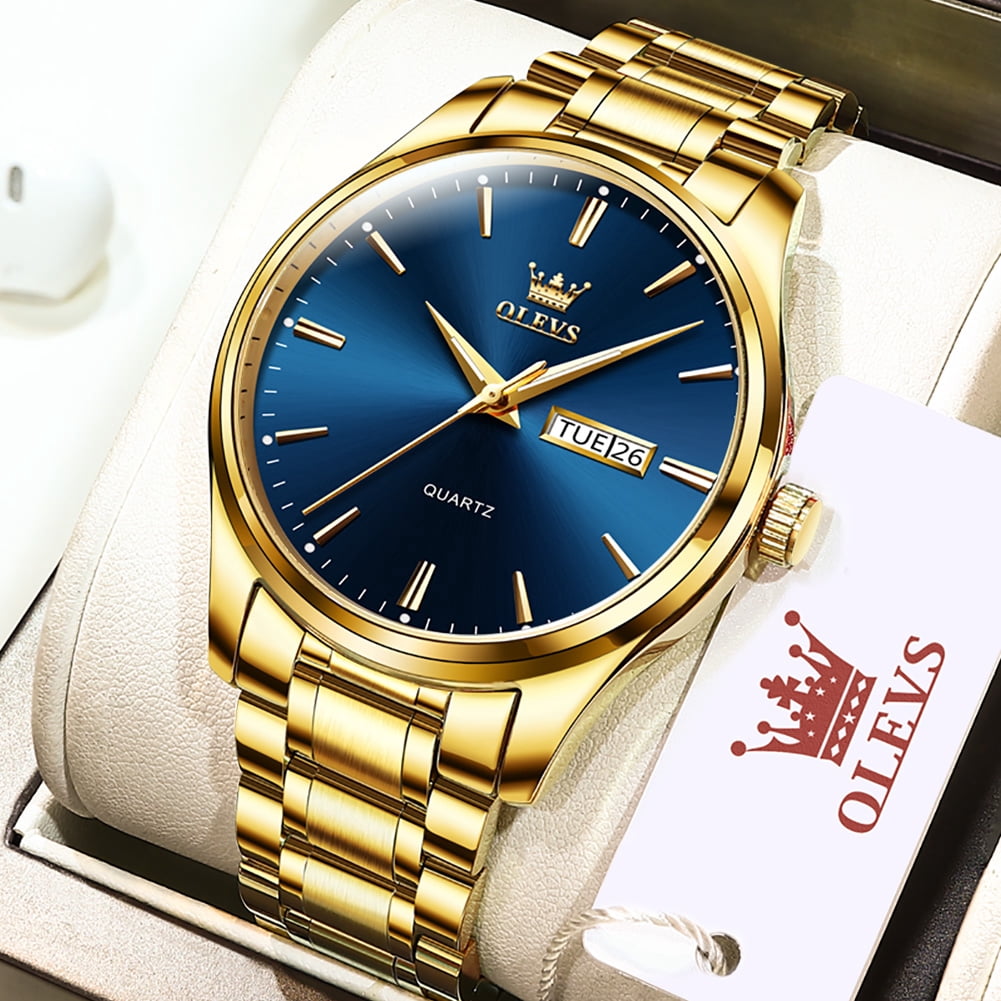 OLEVS Classic Men Watches with Date,Stainless Steel Man Watch with Date, Bussiness Watches for Men,Luminous Quartz Mens Watches Black/White/Blue/Gold, Waterproof Male Reloj para Hombre